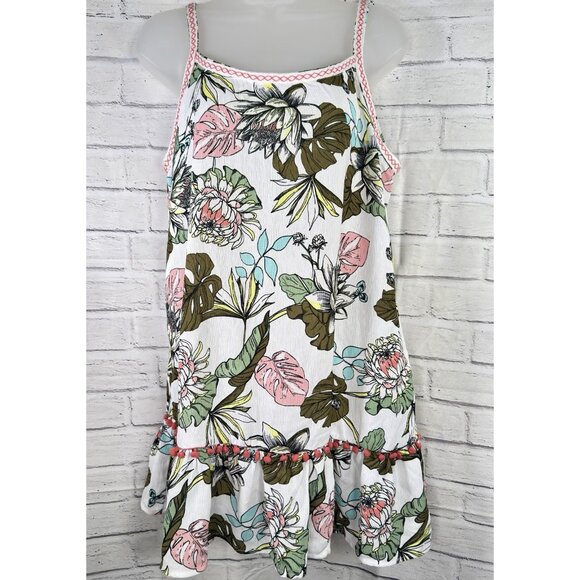 Miken Size Large Bathing Suit Cover-Up Dress Ruffled Embroidered Floral Pattern - Picture 3 of 9